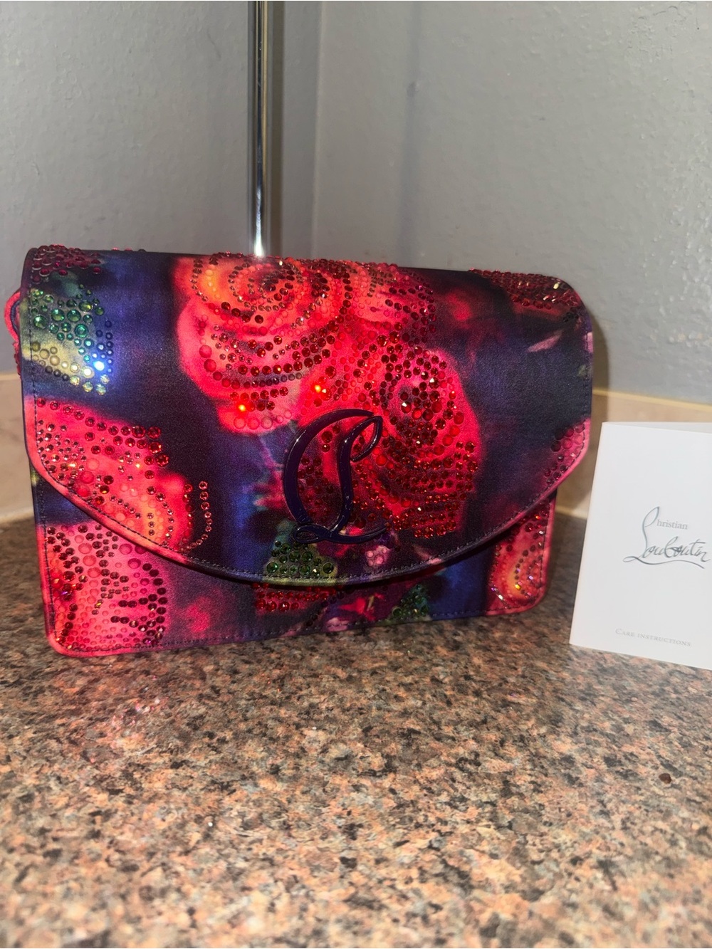 Christian Louboutin Loubi54 Rose Print Strass Satin Crossbody Bag ✅authentic✅ - Picture 14 of 14